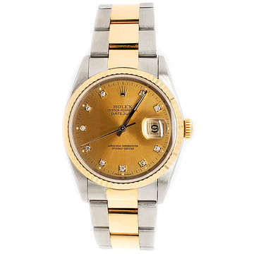Rolex Datejust 36mm 2-Tone Factory Champagne Diamond Dial Oyster Watch Box Papers