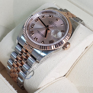 Rolex Datejust 36mm Factory Pink Roman Dial Two-Tone Rose Gold/Steel Jubilee Watch 116231 Box Papers