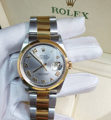 Rolex Datejust 36mm Slate Roman Dial 2-tone Oyster Watch 16203 Box Papers