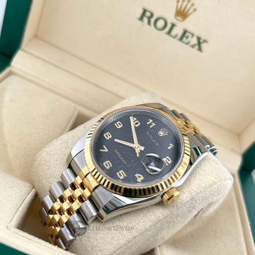 Rolex Datejust 36MM Black Dial Fluted Yellow gold and steel Jubilee Watch 116233 Box Papers