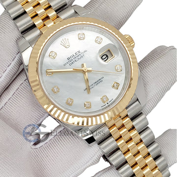 Unworn Rolex Datejust 41 126333 Factory White MOP Diamond Dial Steel/Yellow Gold Jubilee Watch 2022 Box Papers