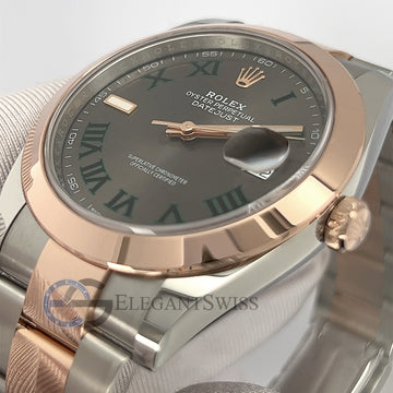 Unworn Rolex Datejust 41 Wimbledon Slate Dial Rose Gold Steel Oyster 126301 Watch 2021 Box Papers