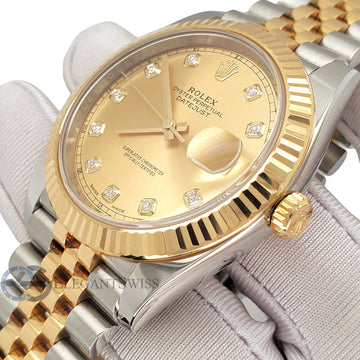 Rolex Datejust 41 Champagne Diamond Dial Yellow Gold/Steel Jubilee Watch 126333 Box Papers