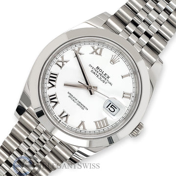 Unworn Rolex Datejust 41 126300 White Roman Dial Smooth Bezel Jubilee Watch 2022 Box Papers