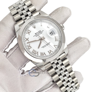 Unworn Rolex Datejust 41 126300 White Roman Dial Smooth Bezel Jubilee Watch 2022 Box Papers