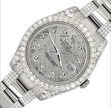 Rolex Datejust II 41mm 10.3CT Pave Diamond Bezel/Case/Bracelet/Gray Dial Steel Watch 116300 Box Papers