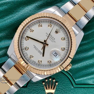 Rolex Datejust II 41mm 2-Tone Factory Ivory Diamond Dial - Fluted Bezel - Oyster Watch 116333 Box Papers