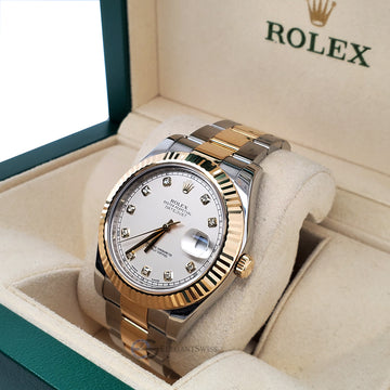 Rolex Datejust II 41mm 2-Tone Factory Ivory Diamond Dial - Fluted Bezel - Oyster Watch 116333 Box Papers