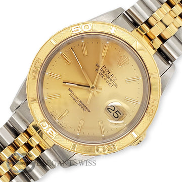 Rolex Datejust Turnograph 36mm Champagne Dial Jubilee Bracelet Yellow Gold Steel Watch 16263