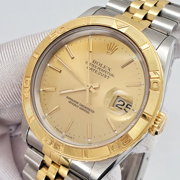 Rolex Datejust Turnograph 36mm Champagne Dial Jubilee Bracelet Yellow Gold Steel Watch 16263
