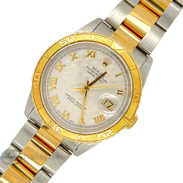 Rolex Datejust Turnograph 36mm Pyramid Dial Oyster Bracelet Yellow Gold Steel Watch 16263