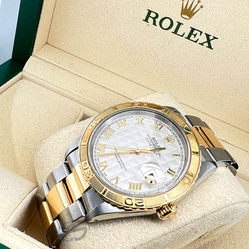 Rolex Datejust Turnograph 36mm Pyramid Dial Oyster Bracelet Yellow Gold Steel Watch 16263