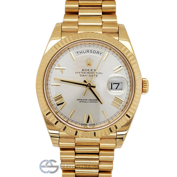 Rolex President Day-Date 40 Yellow Gold  Silver Roman Dial Watch 228238 Box Papers
