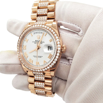 2022 Rolex President Day-Date Factory Diamonds 36mm Everose Gold Watch 128345RBR Box Papers