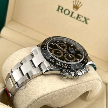 Unworn Rolex Cosmograph Daytona 40mm Ceramic Bezel Black Dial Steel Watch 116500LN Box Papers