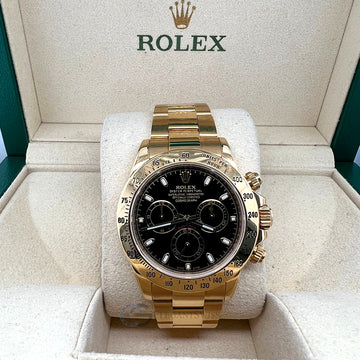 Rolex Cosmograph Daytona 40mm Black Dial Yellow Gold Watch 116528H