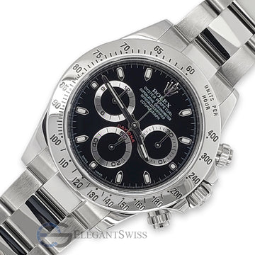 Rolex Cosmograph Daytona 40mm Black Dial Steel Watch 116520 Box Papers