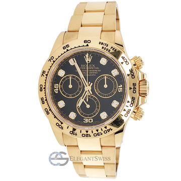 Rolex Cosmograph Daytona 116508 40mm Black Diamond Dial Yellow Gold Watch 2019 Box Papers