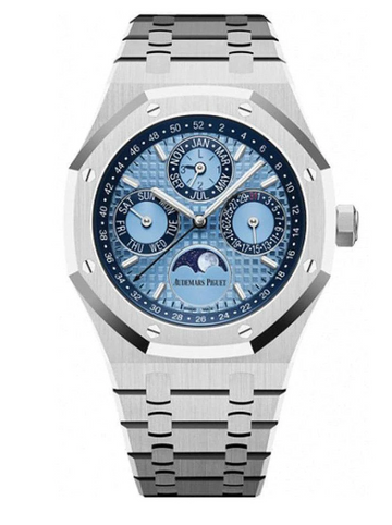 Audemars Piguet Royal Oak Perpetual Calendar 41mm Blue Dial Platinum Watch 26574PT.OO.1220PT.01 Box Papers