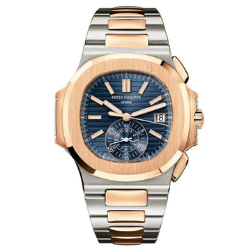 Patek Philippe Nautilus Chronograph 40.5mm Blue Dial Two-Tone Rose Gold/Steel Mens Watch 5980/1AR-001 Box Papers