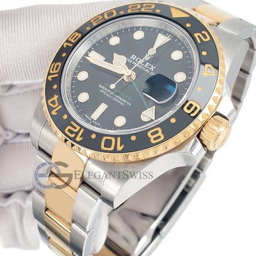 Rolex GMT-Master II 40mm Yellow Gold and Steel Black Dial Watch 116713LN Box Papers