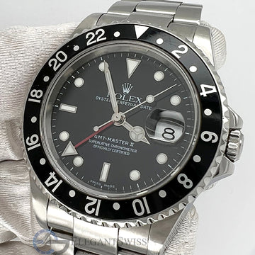 Rolex GMT-Master II 40mm Black Bezel Steel Watch 16710 Box Papers