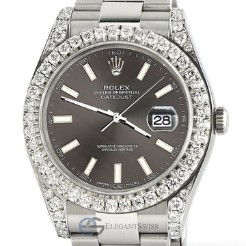 Rolex Datejust 41 126300 4.4CT Diamond Bezel/Lugs/Gray Index Dial Steel Watch Box Papers