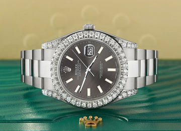Rolex Datejust 41 126300 4.4CT Diamond Bezel/Lugs/Gray Index Dial Steel Watch Box Papers