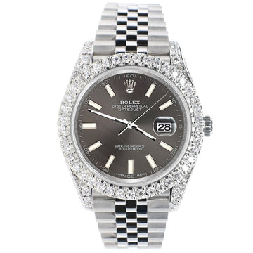 Rolex Datejust 41 5.9CT Diamond Bezel/Lugs/Sides/Gray Index Dial 126300 Watch Box Papers