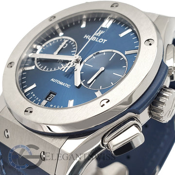 Hublot Classic Fusion Chronograph 45mm Titanium Blue Dial Watch 521.NX.7170.LR Box Papers