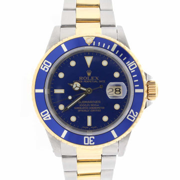 Rolex Submariner 2-Tone 18K Yellow Gold/Stainless Steel Blue Bezel & Dial Mens Oyster Watch 16613