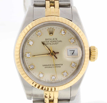 Rolex Datejust Original Silver Diamond Dial Gold/Steel 26MM Automatic Ladies Watch 69173