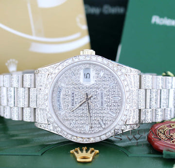 Rolex Day-Date 18K White Gold Double Quickset Diamond Dial 36MM Mens Diamond Watch 18239