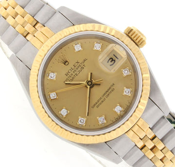 Rolex Datejust Ladies 2-Tone 18K Yellow Gold/Steel 26MM Original Champagne Diamond Dial Jubilee Watch 69173