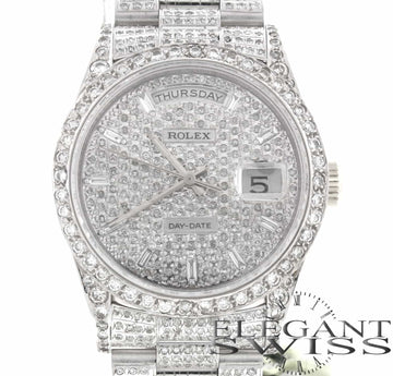 Rolex Day-Date 18K White Gold Double Quickset Diamond Dial 36MM Mens Diamond Watch 18239