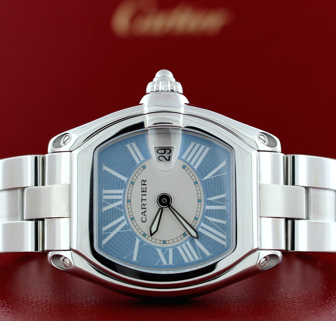 Cartier Roadster Ladies Small 30MM Sky Blue Sunray Roman Dial Stainles