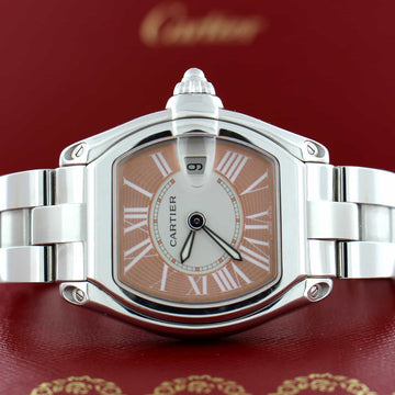 Cartier Roadster Ladies Orange Sunray Dial 30MM Stainless Steel Watch W62017V3