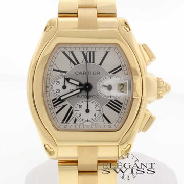 Cartier Roadster XL 18K Yellow Gold Chronograph White Dial Automatic Mens Watch 2619