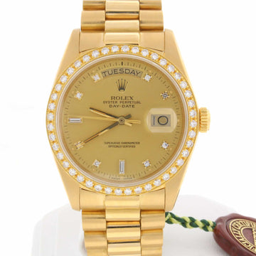 Rolex President 18K Yellow Gold Diamond Dial & Bezel 36MM Mens Watch 18048