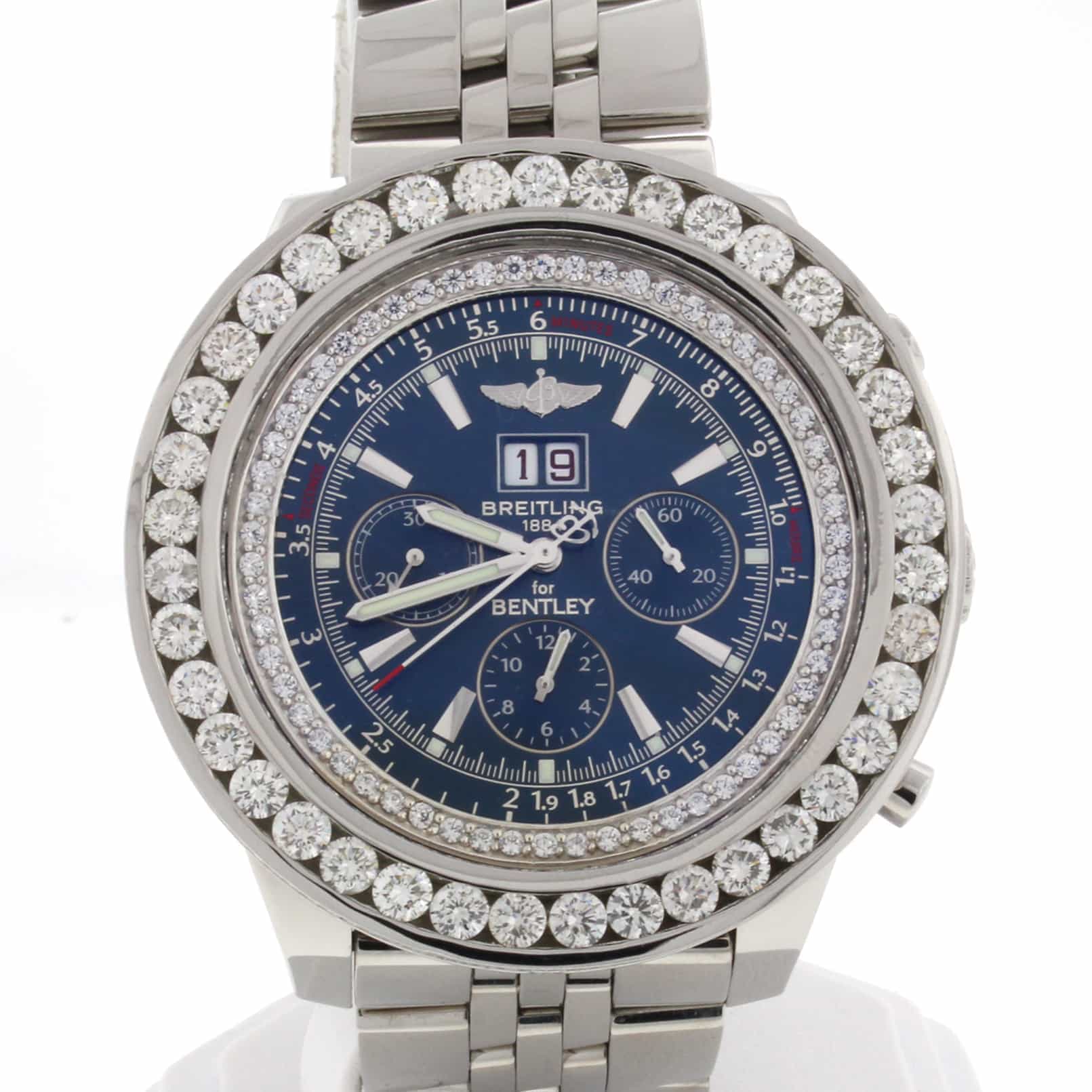 Breitling Bentley Chronograph Blue Dial Big Date with Ct Diamond Bezel Automatic Mens Watch A44362