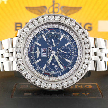 Breitling Bentley 6.75 Chronograph Blue Dial Big Date with 8.0 Ct Diamond Bezel Automatic Mens Watch A44362