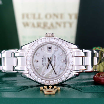 Rolex Pearlmaster Masterpiece Mother of Pearl Diamond Dial & Bezel 18K White Gold Automatic Ladies Watch 80299