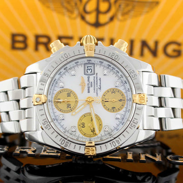 Breitling Chrono Cockpit 2-Tone 18K Yellow Gold & Stainless Steel Mother of Pearl Diamond Dial Automatic Mens Watch B13357