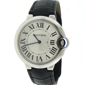 Cartier Ballon Bleu Midsize Silver Roman Dial 36MM Stainless Steel Watch W6920087