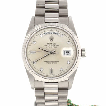 Rolex President 18K White Gold Factory Silver Diamond Dial 36MM Automatic Double Quickset Mens Watch 18239