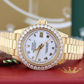 Rolex President Datejust Ladies 18K Yellow Gold 26MM Automatic Diamond Bezel Watch 6917