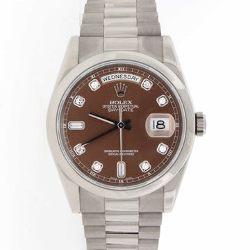 Rolex President Day-Date 18K White Gold Original Chocolate Diamond Dial Automatic Mens Watch 118209