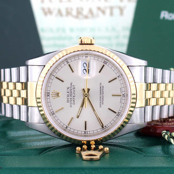 Rolex Datejust 2-Tone 18K Yellow Gold & Stainless Steel Silver Dial 36MM Automatic Mens Watch R16233