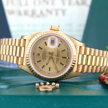 Rolex President Datejust Ladies 18K Yellow Gold 26MM Gold Dial Automatic Watch 69178