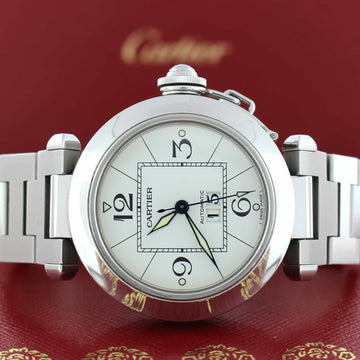 Cartier Pasha C Big Date White Dial 35MM Automatic Stainless Steel Mens Watch W31044M7